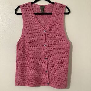 Vintage Pink Knitted Cottagecore Granny Linen Cotton Autumn Fall Casual Vest L